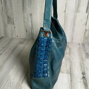 Tory Burch Blue/Green Shimmer Leather Beaded Hobo shoulder bag -RARE